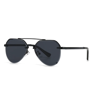 Modern black pilot sunglasses with double metal bridge and sleek minimalist frame design