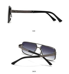 Détail montrant les angles de côté et arrière des lunettes de soleil pilote carrées vintage