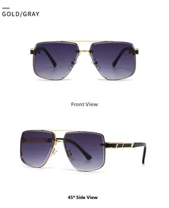 Vue détaillée de lunettes de soleil aviateur dorées avec verres violets dégradés