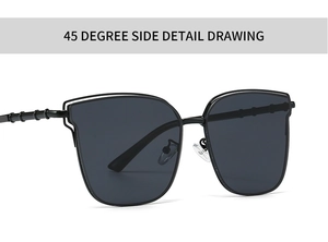Detailed 45-degree side view of bold black square sunglasses with metallic temple accents