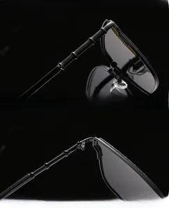 Detail of bamboo-style temples and reinforced hinges on black vintage sunglasses