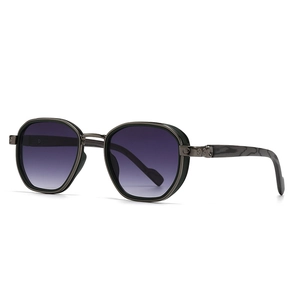 Retro hexagon sunglasses with metal frames and purple gradient lenses for women