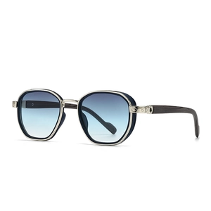 Retro narrow sunglasses for women with silver metal frames and blue gradient lenses