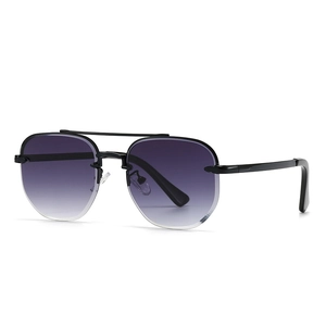 Modern retro cat-eye sunglasses with purple gradient lenses and black metal frames