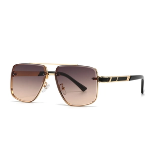Lunettes de soleil rectangulaires sans monture avec branches dorées et verres dégradés bruns