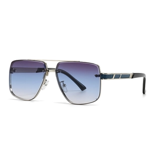Lunettes de soleil carrées oversize avec verres dégradés bleus et double pont en métal