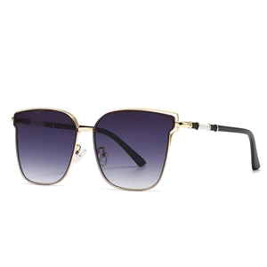 Square vintage sunglasses with gold frames, purple gradient lenses and tri-color temples