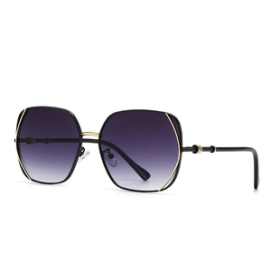 Modern oversized square sunglasses with gradient purple lenses and gold metal accents