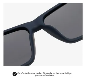 Detail of integrated nose pads on matte black square sunglasses for comfortable wear
