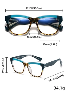 Tableau des tailles pour lunettes œil de chat bleues avec largeur de verre 53mm et haut 49mm