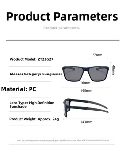 Detailed size chart of blue square sunglasses showing 57mm lens width and 145mm total width