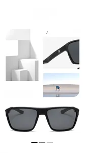 Detailansicht der polarisierten Sonnenbrille mit matt schwarzem Rahmen und Logo am Bügel