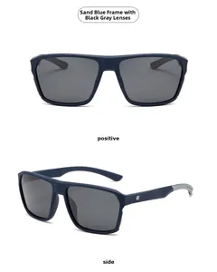 Detailsicht der mattblauen TR-Polarisationssonnenbrille mit grauen Gläsern und Logo