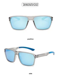 Front- und Seitenansicht der TR-Polarisations-Sonnenbrille mit grauem Rahmen und blauen Gläsern