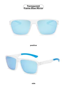 Polarisierte TR Sonnenbrille mit transparentem mattem Rahmen und blauen verspiegelten Gläsern