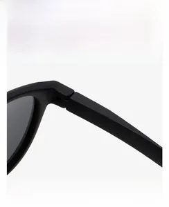 Detail view of the durable hinge and matte black texture on polarize sunglasses frame