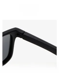 Detail of high-quality matte black hinge and precision structure of square sunglasses