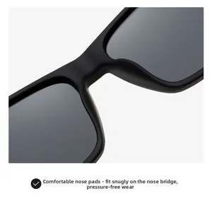 Detail of ergonomic integrated nose pads on matte black square polarized sunglasses