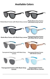 Multiple color options for round polarized sunglasses including matte and transparent frames