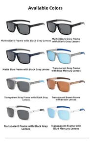 Detailed grid view showcasing eight different color options for square polarized sunglasses