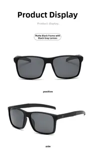Front and side view of matte black oversized square polarized sunglasses with grey lenses