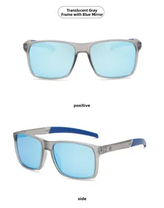 Detail of transparent gray sports sunglasses with blue mirrored polarized lenses