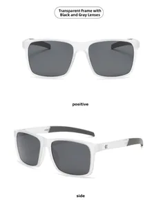 Modern square polarized sunglasses with matte transparent frames and dark grey lenses