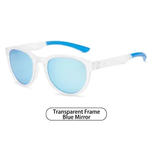 Polarized TR round sunglasses for men with transparent frame and blue mirrored lenses
