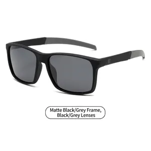 Fashionable oversized square polarized sunglasses with matte black frame and grey lenses
