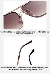 Close-up of comfortable nose pads and ergonomic temples on metal frame sunglasses