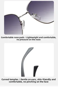 Detail view of ergonomic black temples and soft silicone nose pads on metal sunglasses