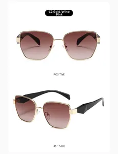 Macro detail of gold metal temples with geometric cutting on wine pink sunglasses