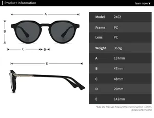 Tabella taglie per occhiali anti-luce blu con dimensioni della montura in PC e peso totale