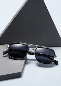 Close-up of model H2416 sunglasses temple with metallic hinges and size specifications