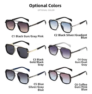Close-up of retro aviator sunglasses with metal double bridge and gradient lenses