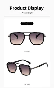 Front and 45-degree side view of gunmetal square pilot sunglasses with gradient lenses