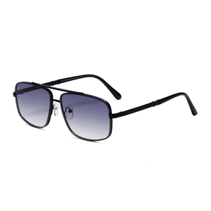 Modern black metal aviator sunglasses with blue-purple gradient lenses in 45-degree view