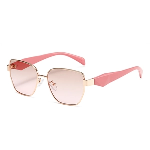 Retro narrow cat-eye sunglasses with pink gradient lenses and golden metal frame