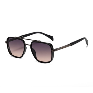 Retro square aviator sunglasses with metal double bridge and gradient lenses