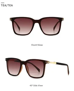 Front and 45-degree side views of dark tortoise square sunglasses with gradient lenses