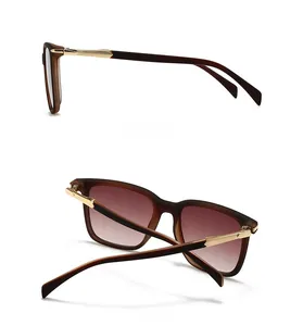 Detailed side and back view of round frame sunglasses with textured gold metal temples