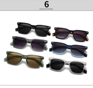 Square aviator sunglasses shown in six color options with gold corner accents