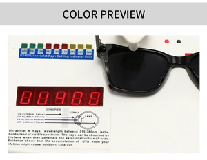 Detail showing UV400 protection performance on a testing device for pilot sunglasses