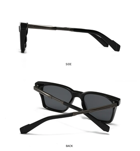 Side and back views of black aviator sunglasses with metallic gunmetal accents