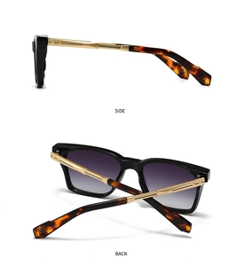 Detail of square pilot sunglasses with tortoiseshell temples and gold star accents