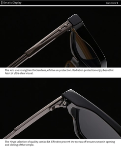 Detail of pilot sunglasses showing metal hinges and reinforced UV protection lenses