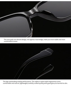 Detail of soft silicone nose pads and ergonomic non-slip temples on pilot sunglasses