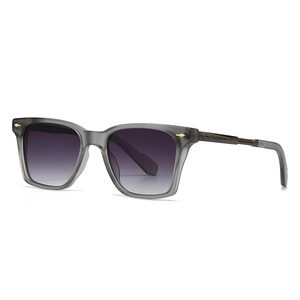 Retro square aviator sunglasses with matte grey frame and purple gradient lenses