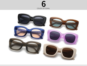 Matrix display of retro oval sunglasses in six various colors with thick frames