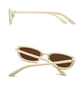 Detailed side and back view of retro oval sunglasses with cream white frames